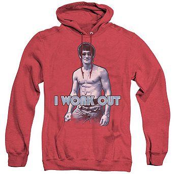 Bruce Lee Lee Works Out Adult Heather Hoodie