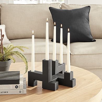 Danya B. Contemporary Black Metal 2-piece Stacking Candelabra Taper Candle Holder Set