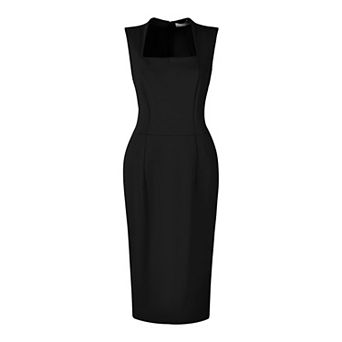 Women's Sleeveless Sheath Dress Square Neck Elegant Work Pencil Dresses