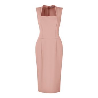 Women's Sleeveless Sheath Dress Square Neck Elegant Work Pencil Dresses
