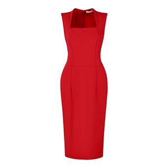 Women's Sleeveless Sheath Dress Square Neck Elegant Work Pencil Dresses