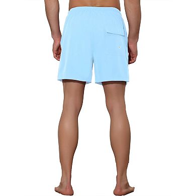 Men's Summer Solid Color Drawstring Elastic Waistband Swim Beach Shorts