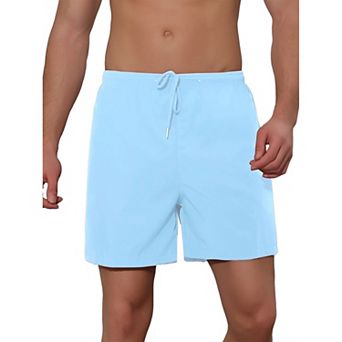Men's Summer Solid Color Drawstring Elastic Waistband Swim Beach Shorts