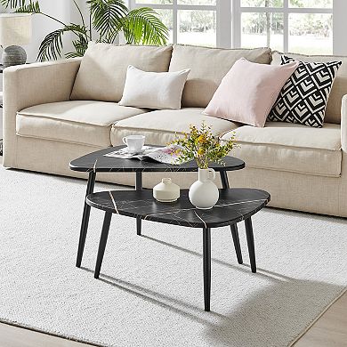 Aurora Asymmetrical Modern Oval Teardrop 2 Piece Semi-nested Modular Coffee Table Set
