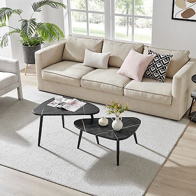 Aurora Asymmetrical Modern Oval Teardrop 2 Piece Semi-nested Modular Coffee Table Set