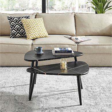 Aurora Asymmetrical Modern Oval Teardrop 2 Piece Semi-nested Modular Coffee Table Set