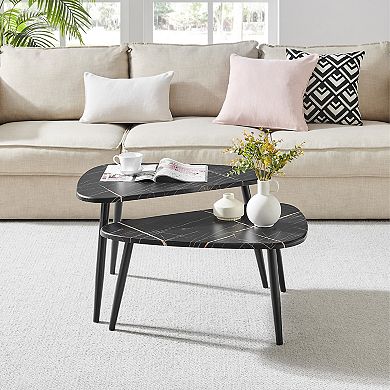 Aurora Asymmetrical Modern Oval Teardrop 2 Piece Semi-nested Modular Coffee Table Set