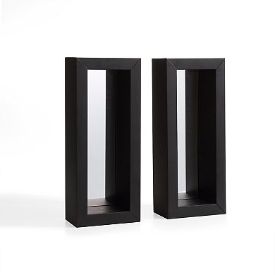 Vertical Mirror Pillar Candle Wall Sconces With Metal Frame (set Of 2)