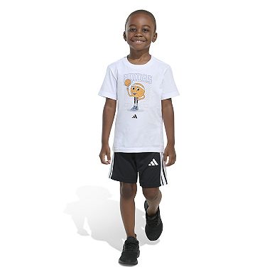Boys 4-7 adidas Cotton Graphic Tee & 3-Stripe Shorts Set