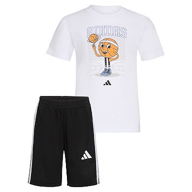 Boys 4-7 adidas Cotton Graphic Tee & 3-Stripe Shorts Set