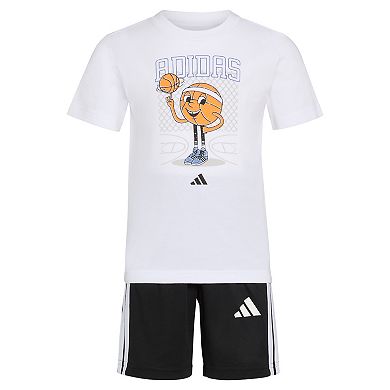 Boys 4-7 adidas Cotton Graphic Tee & 3-Stripe Shorts Set