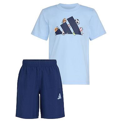 Boys 4-7 adidas Cotton Logo Graphic Tee & Woven Shorts Set