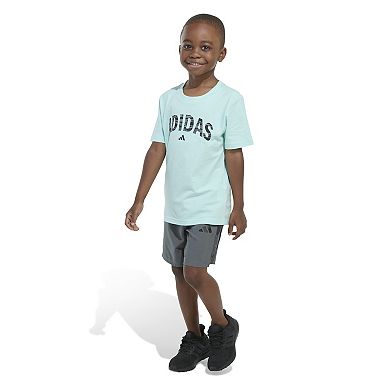 Boys 4-7 adidas Cotton Tee & Camo 3-Stripe Woven Shorts Set