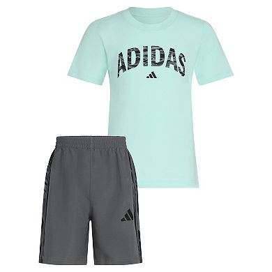 Boys 4-7 adidas Cotton Tee & Camo 3-Stripe Woven Shorts Set