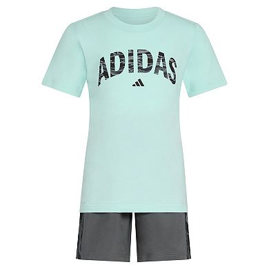 Boys 4-7 adidas Cotton Tee & Camo 3-Stripe Woven Shorts Set