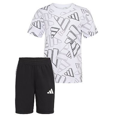 Boys 4-7 adidas AOP 3D Logo Toss Graphic Tee & 3S Shorts Set