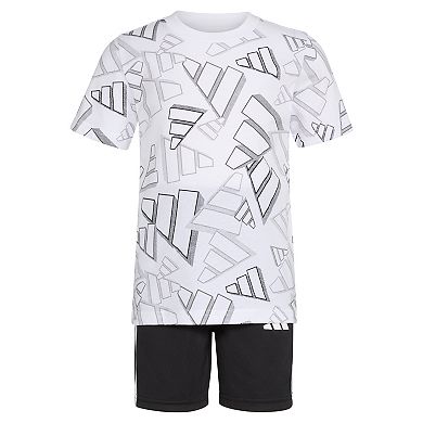 Boys 4-7 adidas AOP 3D Logo Toss Graphic Tee & 3S Shorts Set