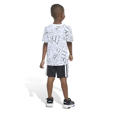 Boys 4-7 adidas AOP 3D Logo Toss Graphic Tee & 3S Shorts Set