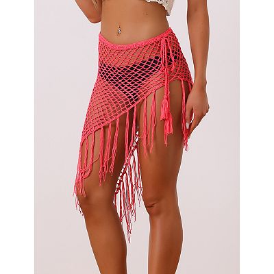 Women's Hollow Out Tassle Skirts Beach Cover Up Wrap Mesh Sheer