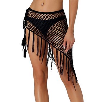 Women's Hollow Out Tassle Skirts Beach Cover Up Wrap Mesh Sheer Maxi Sarong Swimwear
