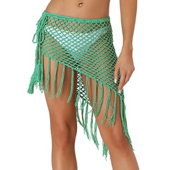 Women's Hollow Out Tassle Skirts Beach Cover Up Wrap Mesh Sheer Maxi Sarong Swimwear