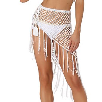 Women's Hollow Out Tassle Skirts Beach Cover Up Wrap Mesh Sheer Maxi Sarong Swimwear