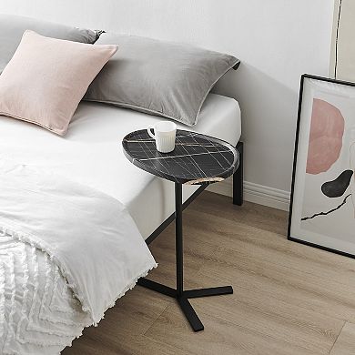 Carter Oval Teardrop Modern Raised Lip Edge Couch-side Accent C-table With Crossed Y-shape Metal Leg