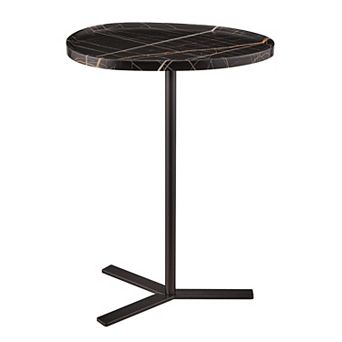 Carter Oval Teardrop Modern Raised Lip Edge Couch-side Accent C-table With Crossed Y-shape Metal Leg