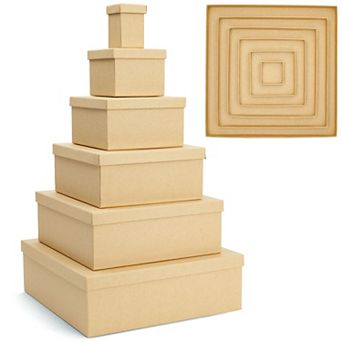 6 pk Decorative Nested Gift Boxes With Lids Square Thick Paper Board For Storage