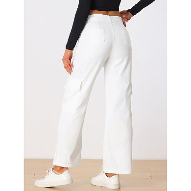 Women's Cargo Pants Mid Rise Baggy Wide Leg Pockets Casual Pants