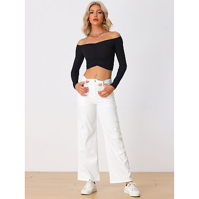 Women's Cargo Pants Mid Rise Baggy Wide Leg Pockets Casual Pants