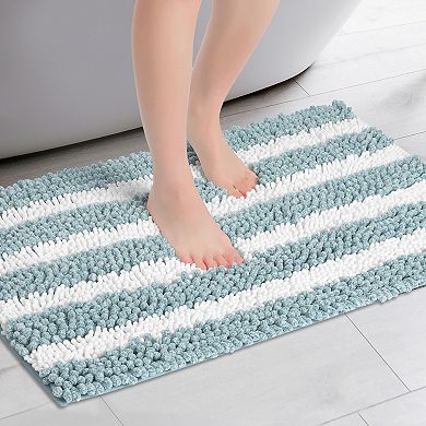 Striped Absorbent Bath Rugs Non-slip Plush Carpet Floor Mats For Bathroom