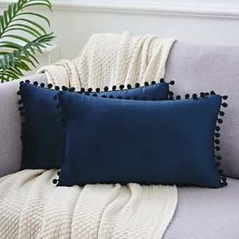 Pack Of 2 Fringe Pom Poms Decorative Throw Pillow Covers Cushion Pillow Cases Room 12" X 20"