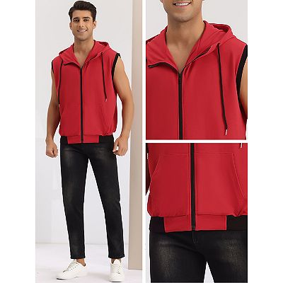 Hoodie Vest For Men's Zip Up Sleeveless Drawstring Hooded Hoodie Vest For Men's Zip Up Sleeveless Drawstring Hooded