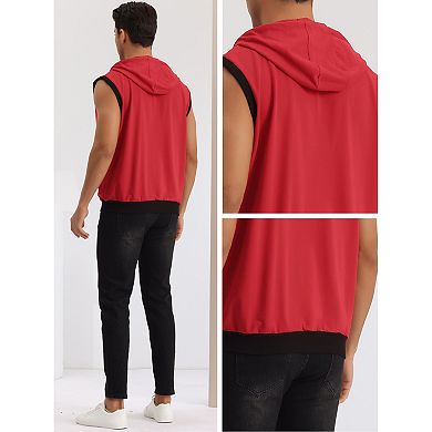 Hoodie Vest For Men's Zip Up Sleeveless Drawstring Hooded Sweatshirt