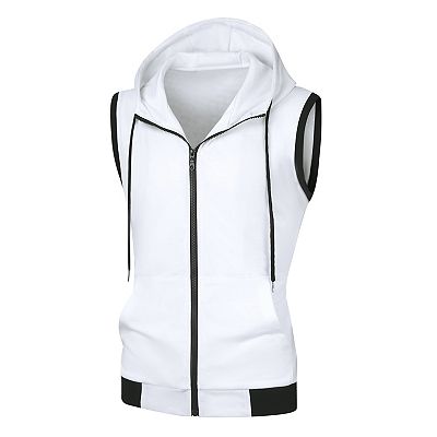 Hoodie Vest For Men s Zip Up Sleeveless Drawstring Hooded Sweatshirt