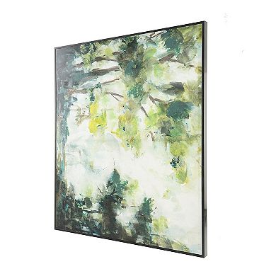 35 X 47 Framed Wall Art, Forest Watercolor Landscape, Modern Green, White