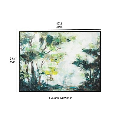 35 X 47 Framed Wall Art, Forest Watercolor Landscape, Modern Green, White