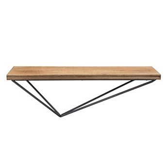 Rustic Wall Mount Pine Wood Floating Display Shelf With Diamond-shaped Asymmetrical Iron Bracket