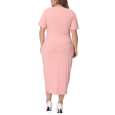 Women's Plus Size Cocktail Dresses Elegant Short Sleeve V Neck Ruched Slit Bodycon