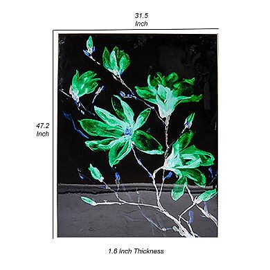 32 X 47 Set Of 2 Framed Wall Art, Flower Print, Modern Style, Black, Green