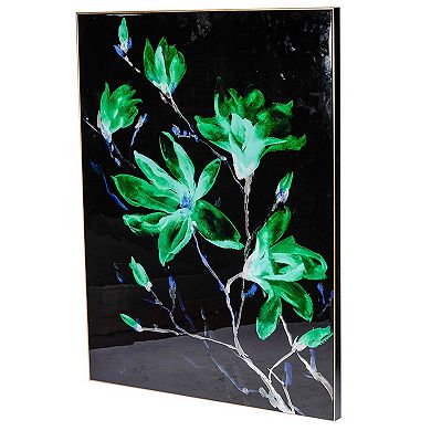 32 X 47 Set Of 2 Framed Wall Art, Flower Print, Modern Style, Black, Green