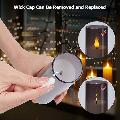 5pcs Flickering Timer Flameless Candles Acrylic Shell Pillar 3d Wick Led Candles