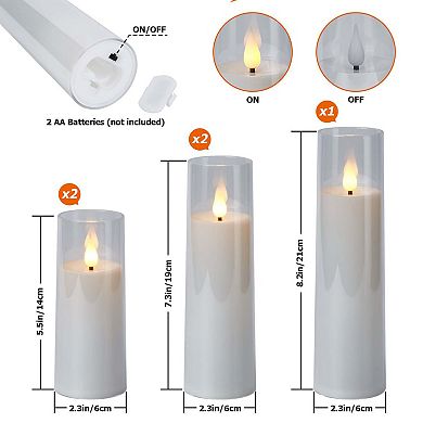 5pcs Flickering Timer Flameless Candles Acrylic Shell Pillar 3d Wick Led Candles