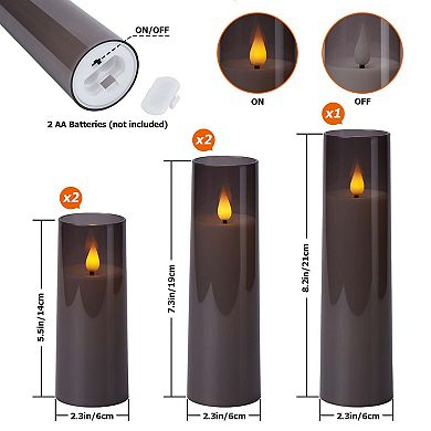 5pcs Flickering Timer Flameless Candles Acrylic Shell Pillar 3d Wick Led Candles