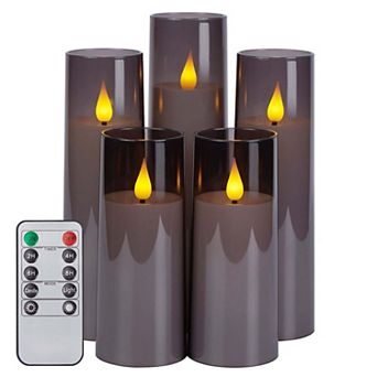 5 pc Flickering Timer Flameless Candles Acrylic Shell Pillar 3d Wick Led Candles
