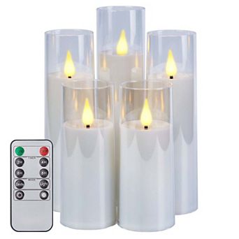5 pc Flickering Timer Flameless Candles Acrylic Shell Pillar 3d Wick Led Candles