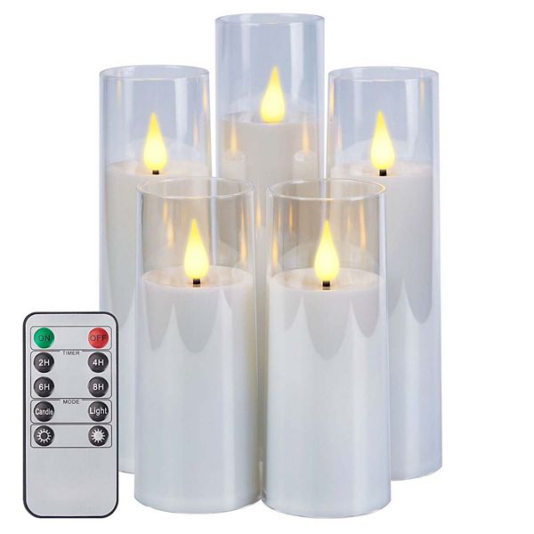 5pcs Flickering Timer Flameless Candles Acrylic Shell Pillar 3d Wick