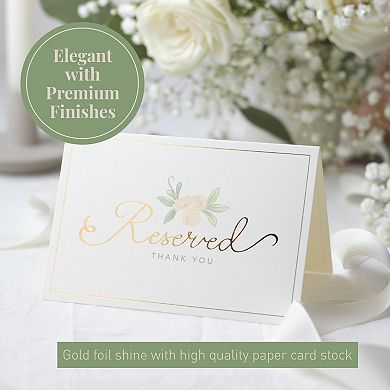 Rileys & Co 50 Pack White And Gold Reserved Table Signs For Wedding Receptions, Parties, Events