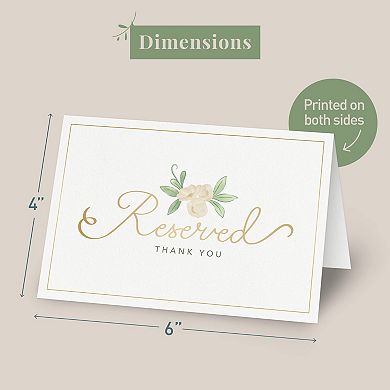 Rileys & Co 50 Pack White And Gold Reserved Table Signs For Wedding Receptions, Parties, Events